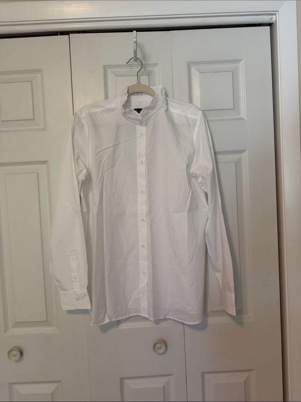 J. Crew White Ruffle-Neck Button Front Blouse